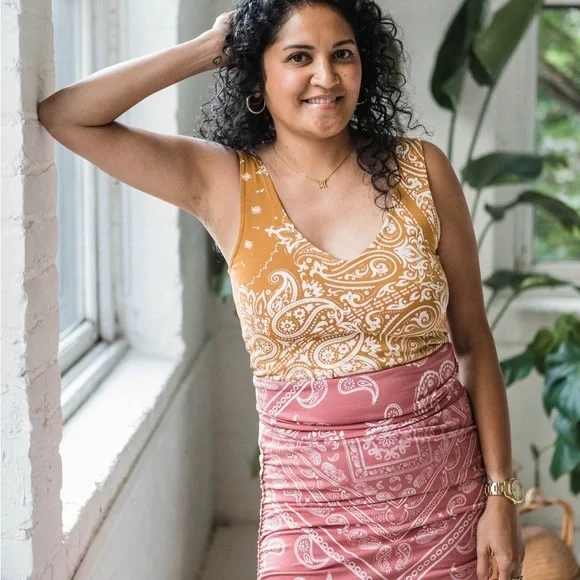 Yellow and Pink Paisley Tank Top - Reversible - Una Pluma - Picture 3 of 5